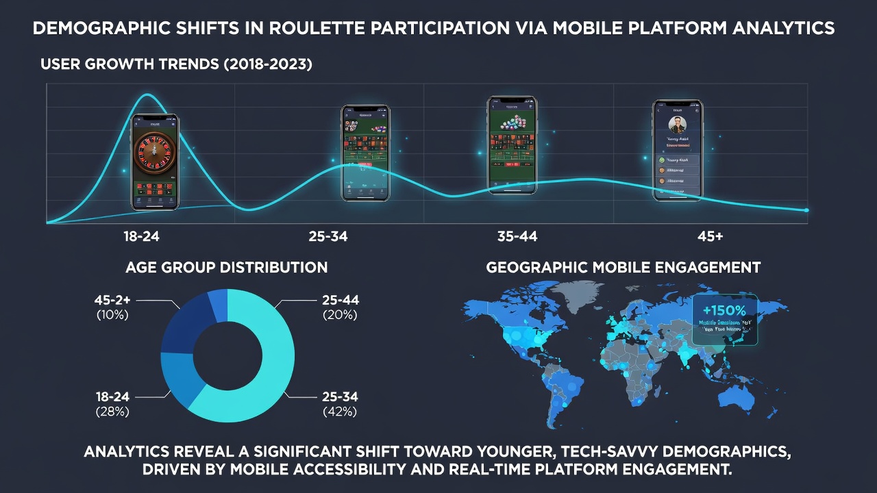 Graph illustrating gender and age demographic changes in mobile roulette over recent years
