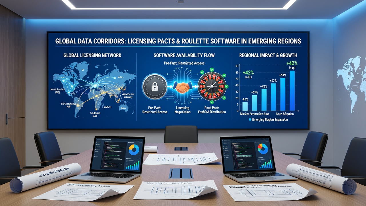 Network diagram showing licensed roulette software flowing through international data corridors
