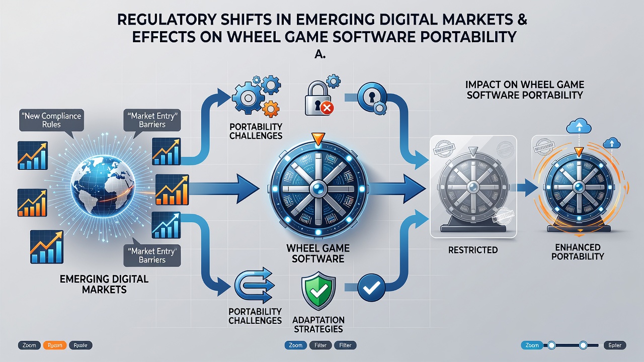 Multiple digital devices displaying consistent wheel game interfaces under regulatory compliance frameworks