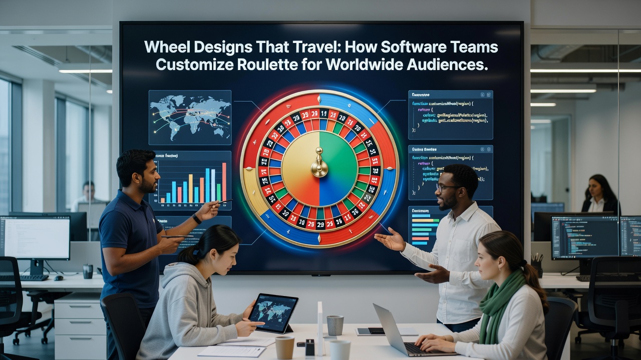 Software development team reviewing roulette customization modules